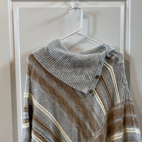 WHBM Poncho Sweater Gray, Cream and Brown Size Medium - Picture 5 of 11
